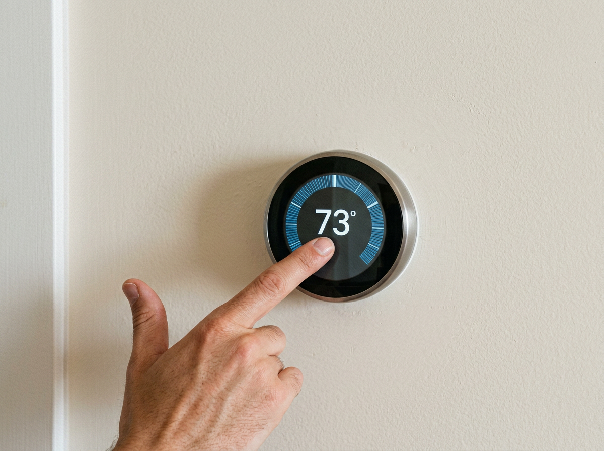 Homeowner adjusting a modern smart thermostat